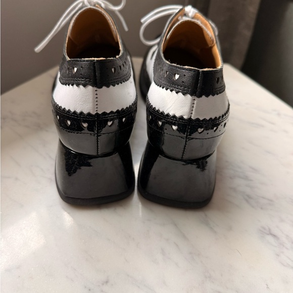 John Fluevog Rosamund Black and White Lace-Up Heels